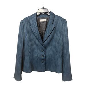 Tahari Arthur S. Levine Blazer Size 16 Blue Geometric Lined Career Jacket